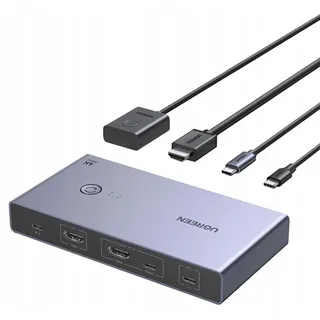 UGREEN USB-C, HDMI, 4K, 60Hz 2-in-1 KVM-Switch, – Grau Grau/Silber