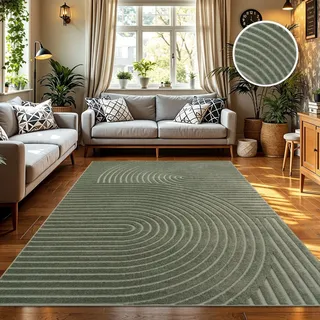 TT Home Outdoor Teppich 120x160 cm Grün, Wetterfest & Robust modernes Boho Skandi Design mit 3D-Optik, für Terrasse & Wohnzimmer