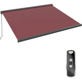 paramondo Markise Kassettenmarkise Curve 2000 Gelenkarmmarkise Balkon Terrasse Sichtschutz, mit jarolift Funkmotor & Funkhandsender, 345 x 300 cm, Gestell Anthrazit, Stoff Uni Weinrot