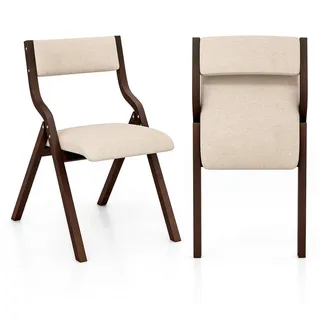 COSTWAY Klappstuhl (2er Set), Esszimmerstuhl klappbar, gepolstert Massivholz braun