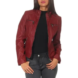 malito more than fashion Lederimitatjacke malito Damen Jacke, Kunstleder Jacke, Jacke mit Zipper, lässige Bikerjacke kurz geschnitten Slim Fit rot S