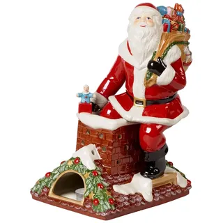 Villeroy & Boch Christmas Toys Memory Santa auf Dach, dekorative Weihnachtsmann-Figur aus Hartporzellan, bunt