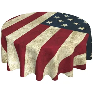 Amerikanische Flagge Vintage USA-Flagge Runde Tischdecke | 60 Zoll Durchmesser | Runde Tischabdeckung | Tischdeko | Staubdicht Falten | Buffettisch, Partys, Feiertagsessen