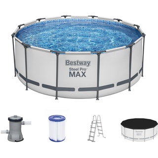Bestway Steel Pro MAX Frame Pool Komplett-Set mit Filterpumpe Ø 366 x 122 cm, lichtgrau, rund