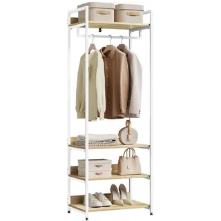 WOLTU Kleiderständer mit Regal Kleiderschrank Offener mit Schuhregal Garderobenständer für Schlafzimmer, Holz und Stahl