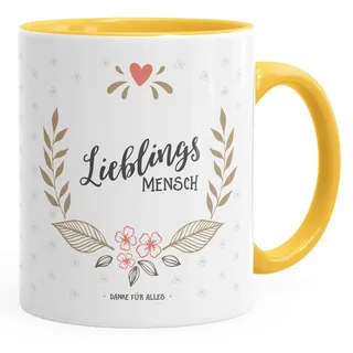MoonWorks Tasse Geschenk Tasse Kaffeetasse Lieblingsmensch Danke Liebe Freundschaft Familie MoonWorks® Tasse Innenfarbe, Keramik gelb