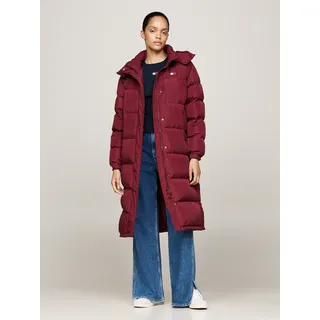 Steppmantel TOMMY JEANS "TJW ALASKA LONG PUFFER EXT", Damen, Gr. M (38), rot (deep rouge), Web, Obermaterial: 100% Polyester. Futter: 100% Polyester, unifarben, casual, normal kniebedeckend, Langarm Bündchen mit Klettverschluss, Mäntel, mit Logostickerei