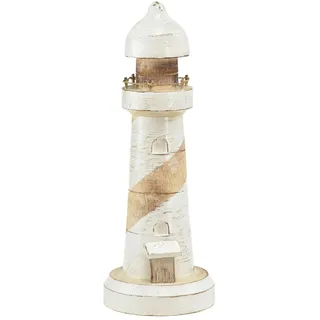 Leuchtturm Holz Maritime Deko Natur Weiß Shabby Chic Ø10,5cm H28,5cm