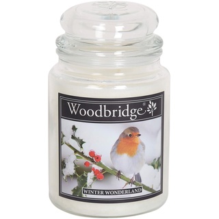 Woodbridge Duftkerze im Glas mit Deckel | Winter Wonderland | Duftkerze Winter | Kerzen Lange Brenndauer (130h) | Duftkerze groß | Kerzen Weiß (565g)