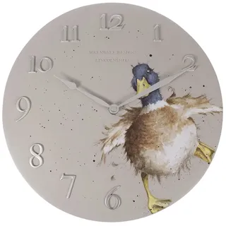 Wrendale Wanduhr im Landhausstil Duck Ente rund D. 30cm grau Silber Design