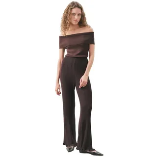 MANUKA Bequeme Jeans Schwarze gerippte Strickhose mit Flip-Flop-Verschluss braun M
