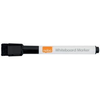 Nobo Mini Whiteboard-Stifte mit Magnetischer Radierkappe, 2 mm Feine Spitze, 6er-Pack, Trocken Abwischbar/Radierbar, Geruchsarm, Schwarz, 2104184
