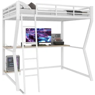 ANYSUN Hochbett Hochbett, Jugendmöbel, LED, Schreibtisch (Set) Computerkonsolenablage, Schreibtisch, Steckdose+USB, Geländer