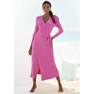 Strickkleid LASCANA "-Loungekleid" Gr. 32/34, N-Gr, pink Damen Kleider Langarm zum wickeln mit Taillengürtel, Loungewear