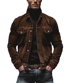 Herren Cordjacke im urbanen Stil mit Knopfverschluss, tolle Ergänzung für jede Wintergarderobe (XL Braun)
