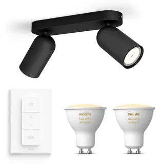 Philips Myliving Pongee Aufbaustrahler - Schwarz - 2 Leuchtpunkte - Inkl. Philips Hue White Ambiance GU10 & Dimmer