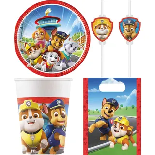 Paw Patrol Party Deko Set | 32-tlg Kindergeburtstag Geschirr Set | Rescue Heroes Partygeschirr mit stabilen Tellern, Bechern, Trinkhalmen & Tüten. FSC-zertifiziert für Kinder ab 3 Jahren.