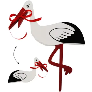 alles-meine.de GmbH XL Storch aus Holz - 55 cm ! - Klapperstorch - ROTES Band - Figur mit Gartenspieß - zum Aufstellen - für Innen & Aussen - draußen - Gartenstecker - auch a..