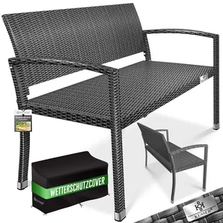 Kesser KESSER® Gartenbank Polyrattan 2-Sitzer Wetterfest Rattan-Sitzbank UV-Beständig & bis 320kg belastbar Balkon-Bank 125x62x90cm Garten-Möbel mit ergonomischen Armlehnen Für 2 Personen