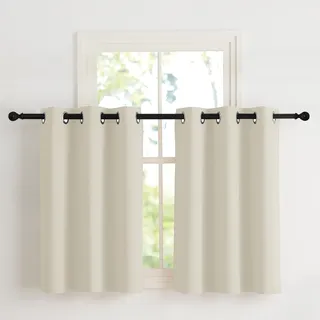 NICETOWN Scheibengardinen Kurze Vorhang Beige Blickdicht 2er Set H90 x B107 cm Hellbeige, Verdunklungsvorhänge mit Ösen Thermo Vorhänge für Schlafzimmer Küchengardinen Fenster Gardinen