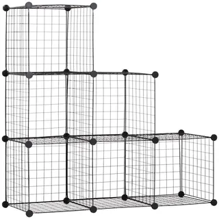 Homcom Steckregal, Regalsystem mit 6 Fächern, DIY Würfelregal aus Drahtgitter, Stufenregal für Wohnzimmer, Schlafzimmer, Schwarz, 109 x 37 x 109 cm Freizeit, Heimwerken, Werkstatt