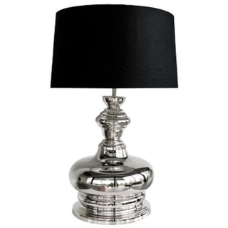 Casa Padrino Luxus Tischleuchte Silber / Schwarz Ø 44 x H. 75 cm - Runde Messing Tischlampe mit Lampenschirm