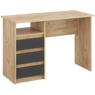 KOMTO Schreibtisch mit Schubladen - Bürotisch Computertisch Klein Arbeitstisch Büro PC-Tisch Kinderschreibtisch mit Stauraum | Moderner Schreibtisch Honig Eiche/Anthrazit | Oslo 110 x 50 x 74 cm