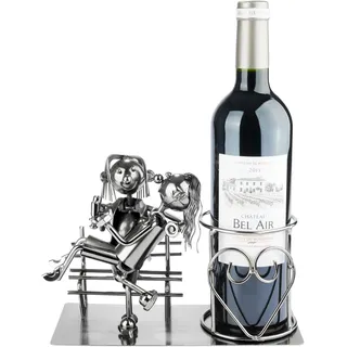 BRUBAKER Weinflaschenhalter Liebespaar auf Bank - Metall Skulptur Flaschenhalter - Wein Geschenk für Paare und Ehepaare - Flaschenständer inklusive Geschenkkarte