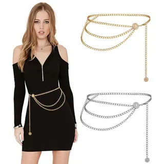 Coonoor Taillengürtel Damen Concho Kettengürtel taillenkette Taille Gürtel Verstellbarer Metall Western Cowgirl Gürtel silberfarben