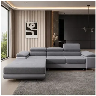 Goldstoff Ecksofa "ALVARO" mit Schlaffunktion und Bettkasten L-Form Couch, Stylisches Wohnlandschaft Sofa in L-Form mit Komfortfunktion 1 Teile, Moderne Eckcouch L-Form mit Relaxfunktion und Schlaffunktion grau