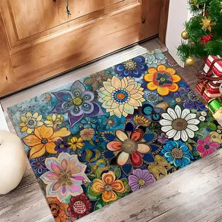 MULERN Schmutzfangmatte 50x80cm, Frühling Blumen rutschfest Maschinenwaschbar Abstrakt Kunst Fußmatte, Wasserdicht Sauberlaufmatte Eingangstürmatte, Haustür Flur Dekor, bunt