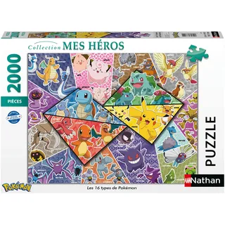 NATHAN, 2000-teiliges Puzzle, Die 16 Arten von Pokémon, Erwachsene und Kinder ab 14 Jahren, hochwertiges Puzzle, perfekte Passform, My Heroes Collection, 87314