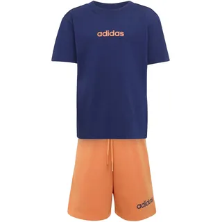 adidas Unisex Kids ESSENTIALS LINEAR LOGO T-SHIRT Set LK LIN T-SET KE0860 104 - dark blue/Dusky Orange, 3-4 Years