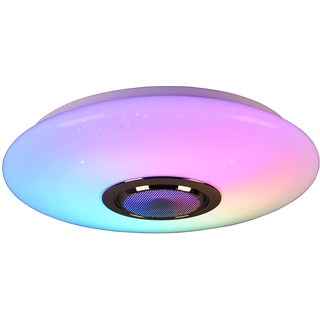 Reality Leuchten LED Deckenleuchte Musica R69031101, Kunststoff weiß, inkl. 15.5 Watt Rainbow LED, Bluetooth Lautsprecher, Fernbedienung, Dimmer, Farbwechsel