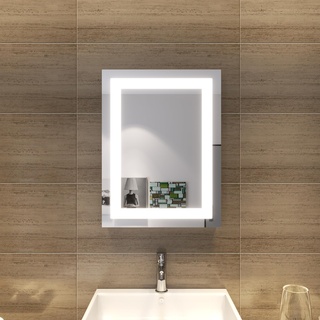 SONNI LED Badspiegel mit Beleuchtung 60x50cm Badezimmer Lichtspiegel Lichtspiegel Badezimmer Kaltweiß Wandschalter Make-up Spiegel mit Licht IP44 Wasserdicht