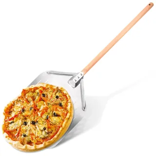Lergas Pizzaschieber Edelstahl mit Abnehmbarem Holzgriff, Pizzaschaufel Perforiert, Eckige Pizza Schieber, Pizza Wender für Ofen und Grill, Scharfe Pizza Schaufel Pizzaheber für Brotschieber (90CM)