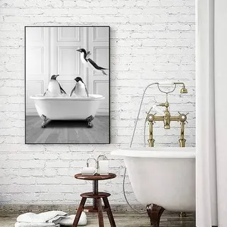 Leinwandbild Hochlandrind Schwarz Weiß Badewanne QE3 60L x 90B cm