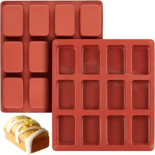 BREEZO Mini-Kastenform, 2 Stück, 12 Mulden, antihaftbeschichtet, Mini-Brownie-Backform, Mini-Brotform, Brotbackform, Silikon-Mini-Kasten-Backblech für Mini-Brot, Brownie, Maisbrot, Käsekuchen