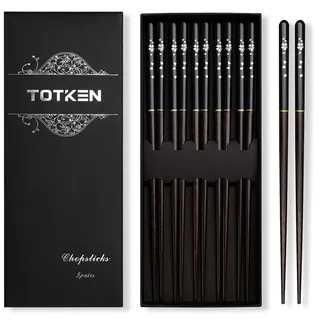 Totken Essstäbchen Japanische hochwertig einfache Bedienung 5 Paar Holz Essstäbchen für Sushi japanische chinesische Gerichte mit Etui(Schwarz)