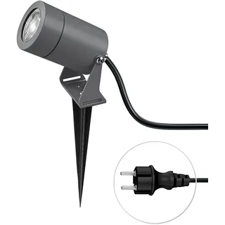 JNR Edelstahl LED Gartenbeleuchtung mit Strom und Erdspieß, Anthrazit | IP65 Wasserdicht Gartenlampen für Draußen Strom mit 2M Kabel mit Stecker, Gartenleuchten 5W GU10 3000K Warmweiß Glühbirne