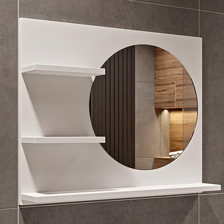 HAJDUK FURNITURE Badspiegel mit Ablage Weiß - 60 cm x 50 cm - Spiegel Rechts - Badezimmerspiegel - Bad Spiegel Rund - Wandspiegel - Spiegelschrank - Spiegel Durchmesser: 40 cm