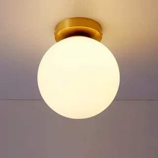 Deckenleuchte Creative Glaskugel Weiß Deckenlampe Dekorative Beleuchtung Innenbeleuchtung Runde Kugel Metall Schlafzimmer Küche Flur Büro Arbeitszimmer Treppen Gold E27 Veranda Wohnzimmer (Klein)