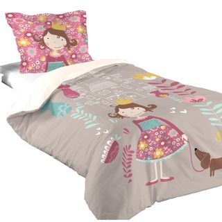 Lovely Casa - Bettwäsche Bettbezug + 1 Kissenbezug – Größe 140 x 200 cm – 100% Baumwolle – Modell Lena – Rosa und Natur – Mädchen – Fee – Girly – Prinzessin