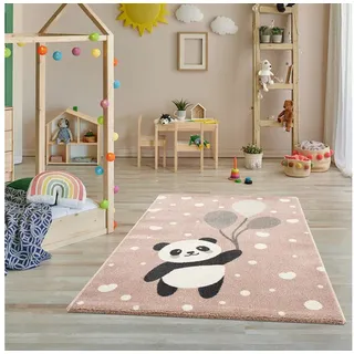 Jimri Kinderteppich Happy Friends Teppich für Kinderzimmer, Kinderteppich Bär Hase Panda, Rechteckig rosa Rechteckig | 120 cm x 170 cm