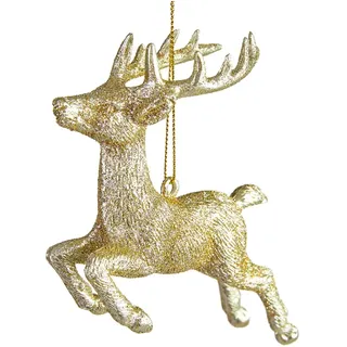 Hansmeier® Hirsch Weihnachtsdeko - Anhänger für Weihnachten - 3er Set Gold - 13x10x5 cm - Baumschmuck - Weihnachtsdeko