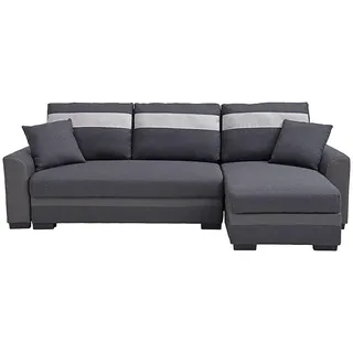 Vente-Unique Schlafsofa, Anthrazit, Leder, Textil, Uni, 4-Sitzer, 242x88x135 cm, Wohnzimmer, Sofas & Couches, Schlafsofas