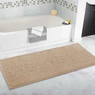 Extra großer Badezimmerteppich, langer Badezimmerteppich, ultraweicher Chenille-Badteppich, rutschfest und super saugfähig, langer Badezimmerteppich (Beige, 70 x 140 cm)