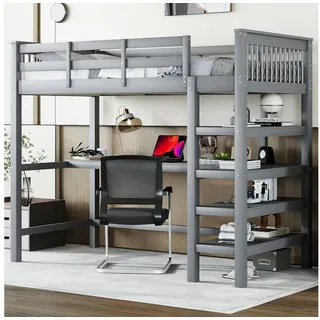 STILVORA Hochbett 90x200 mit matratze und schreibtisch,Kinderbett mit Ablagefächern (Gästebett Jugendbett Holzbett mit Ablagefächern und Unterbettschreibtisch, 90 x 200 cm) mit Matratze