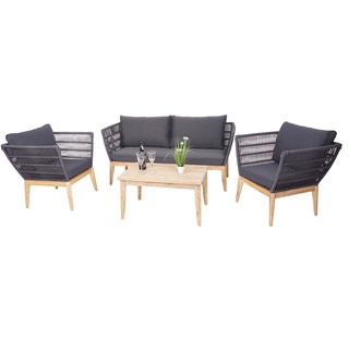 Gartengarnitur MCW-H55, Lounge-Set Sofa Sitzgruppe, Seilgeflecht Rope Holz Akazie Spun Poly MVG ~ Kissen dunkelgrau