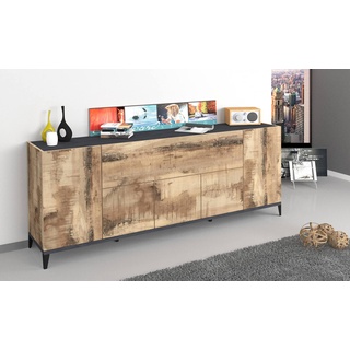 Dmora - Kommode Vittorio, Küchen-Sideboard mit 6 Türen, Buffet für Wohnzimmer, 100% Made in Italy, cm 200x40h82, Schiefer und Ahorn